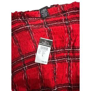 Rue 21 Red Plaid Long Sleeve Crop Top - Size: Large